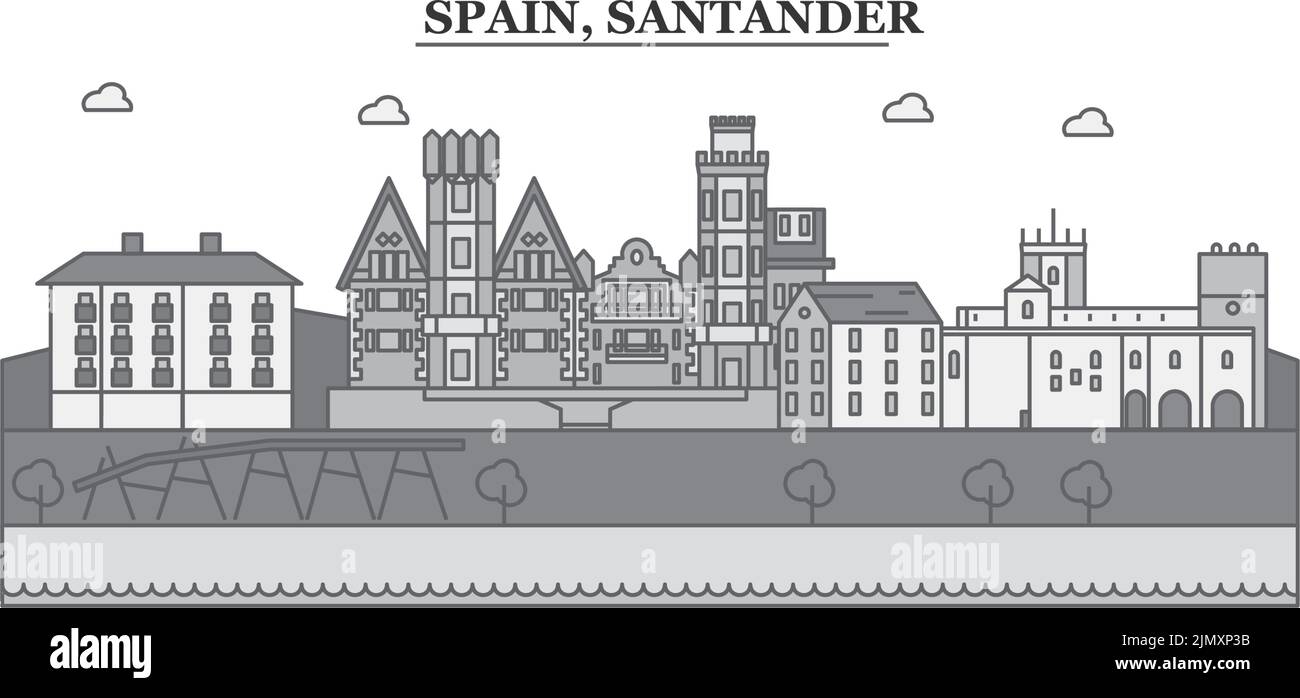 Spain, Santander city skyline isolated vector illustration, icons Stock Vector