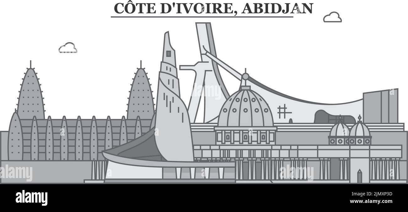 Cote-Divoire, Abidjan city skyline isolated vector illustration, icons Stock Vector