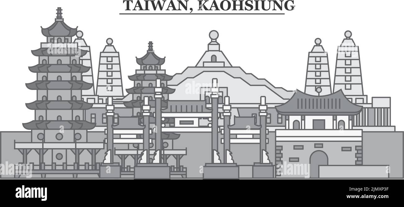 Taiwan, Kaohsiung city skyline isolated vector illustration, icons Stock Vector