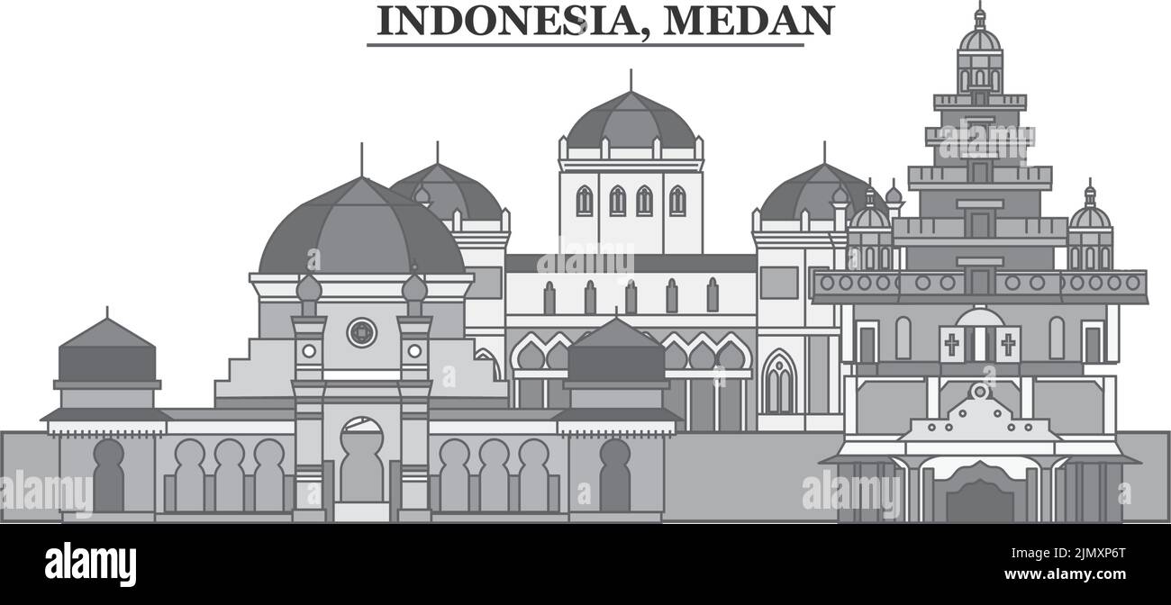 Indonesia, Medan city skyline isolated vector illustration, icons Stock