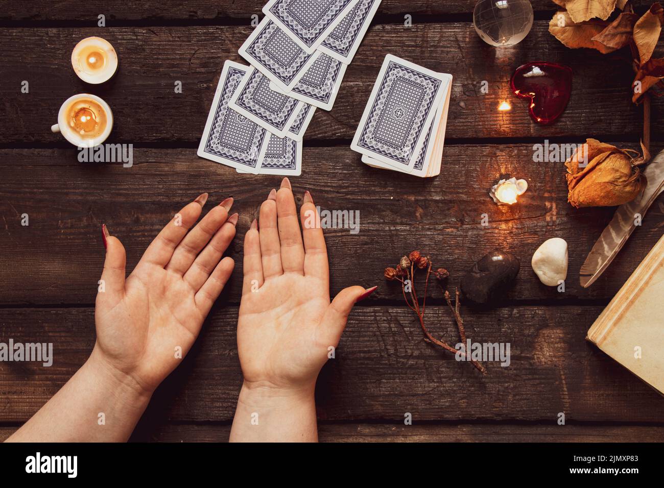 tarot fortune teller, magic and the occult, occult sciences, divination and predictions, witch Stock Photo