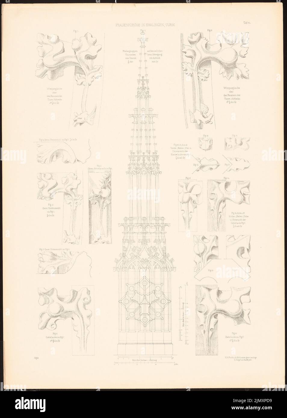 Egle Joseph von (1818-1899), Frauenkirche in Esslingen (1898-1898): View, details of the fibers of the tower. Pressure on paper, 70.8 x 52 cm (including scan edges) Stock Photo