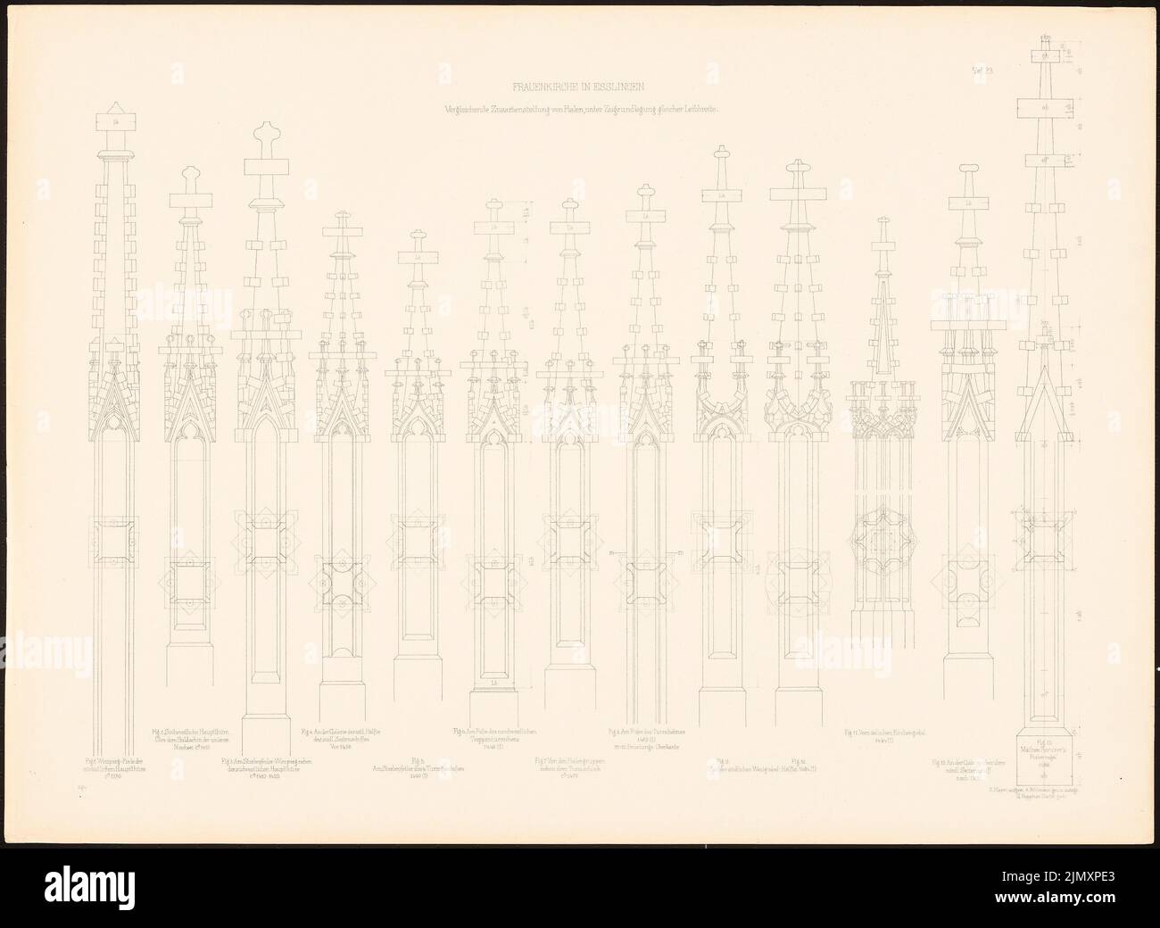 Egle Joseph von (1818-1899), Frauenkirche in Esslingen (1898-1898): Views, floor plans fials. Pressure on paper, 51.5 x 70.4 cm (including scan edges) Stock Photo