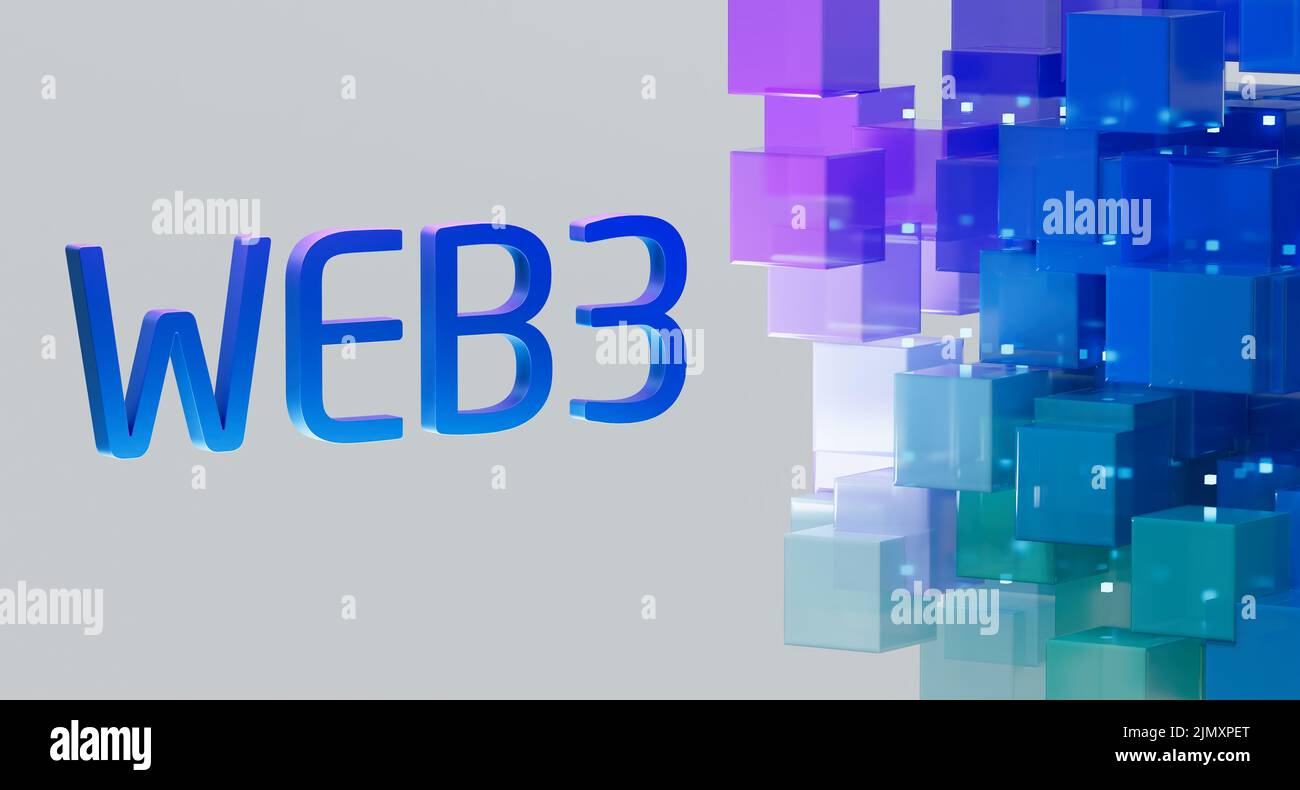 WEB3 next generation world wide web blockchain technology with decentralized information, distributed social network Stock Photo