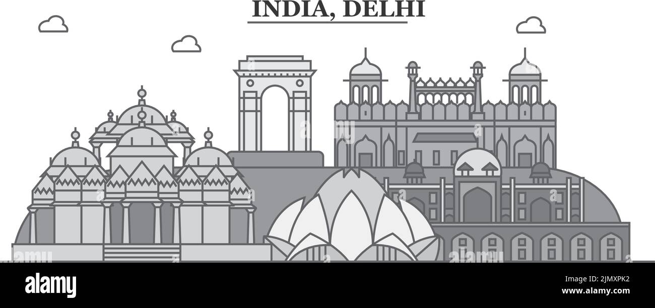 India, Delhi city skyline isolated vector illustration, icons Stock Vector