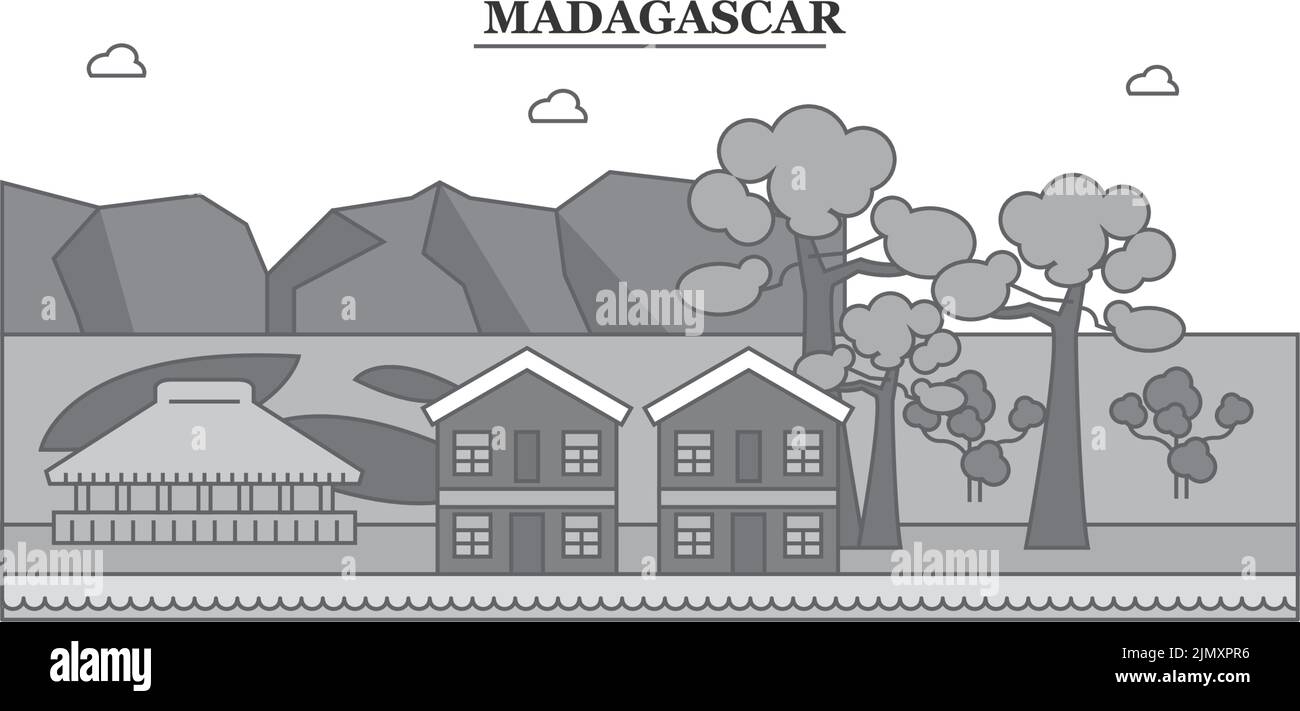 Madagascar city skyline isolated vector illustration, icons Stock Vector