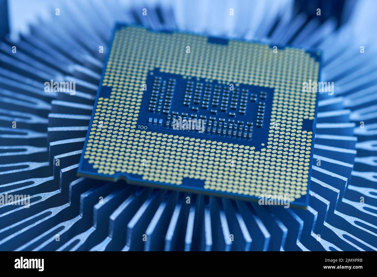 Processor on a computer, software elements, macro photo, close-up. Stock Photo