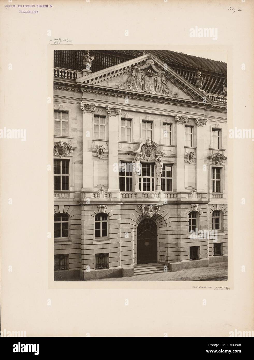 Kieschke Paul (1851-1905), Service building for the Prussian State Ministry, Berlin. General Lottery Directorate (1899-1900): View. Photo on cardboard, 56.2 x 42.5 cm (including scan edges) Stock Photo