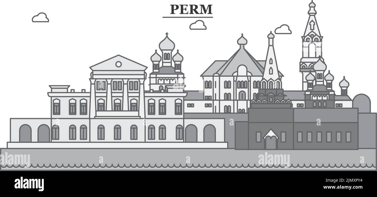 Russia, Perm city skyline isolated vector illustration, icons Stock Vector