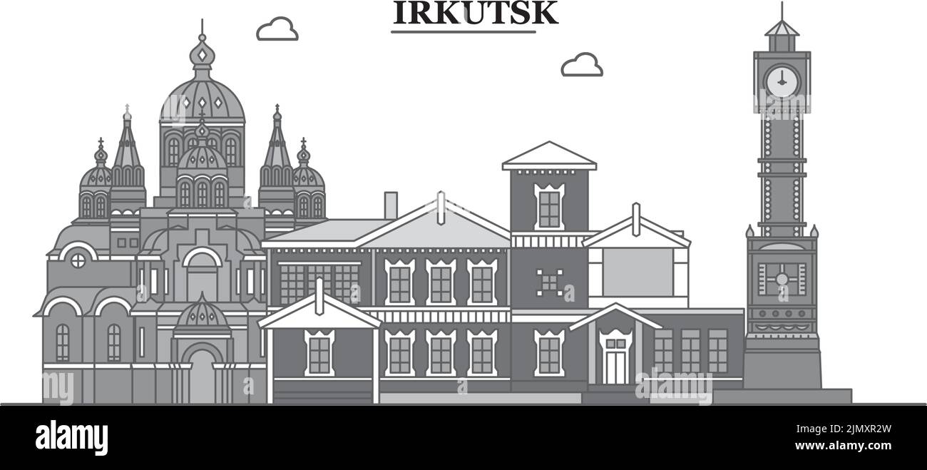 Russia, Irkutsk city skyline isolated vector illustration, icons Stock Vector