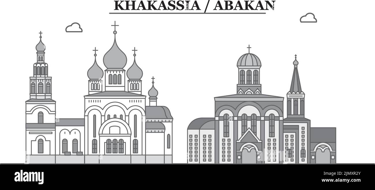 Russia, Abakan city skyline isolated vector illustration, icons Stock Vector