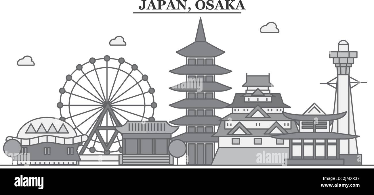 Japan, Osaka city skyline isolated vector illustration, icons Stock Vector