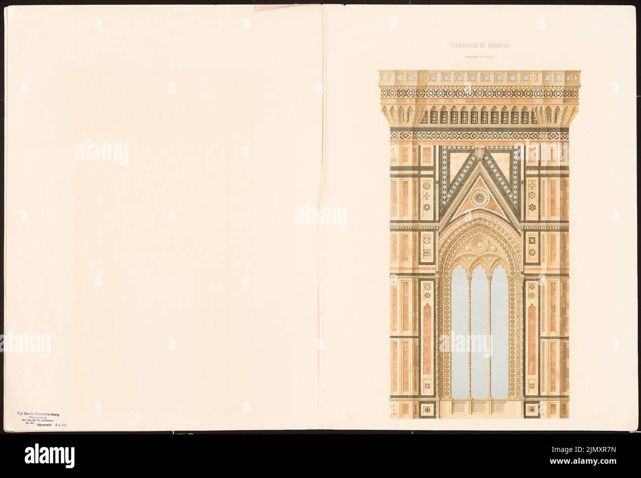 Runge Gotthilf Ludwig (Louis), bell tower of the cathedral in Florence (1853-1853): View facade detail. Lithograph colored on paper, 54.6 x 80.5 cm (including scan edges) Stock Photo