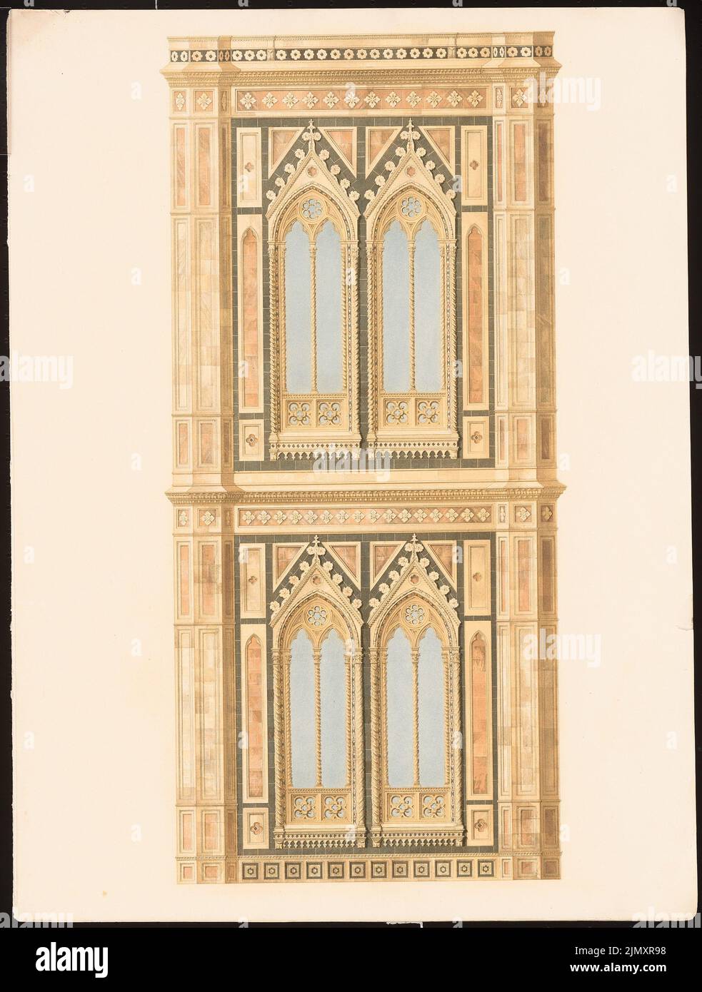 Runge Gotthilf Ludwig (Louis), bell tower of the cathedral in Florence (1853-1853): View facade detail. Lithograph colored on paper, 54.4 x 41.2 cm (including scan edges) Stock Photo