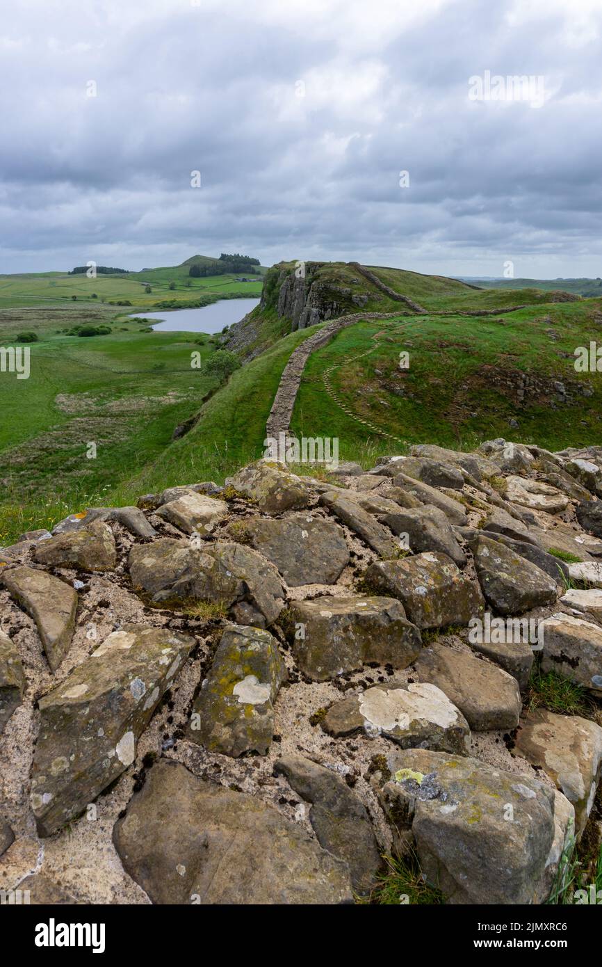 Steel Rig Viewpoint Vertical view of remnants of Hadrian's Wall near Steel Rigg in northern ...