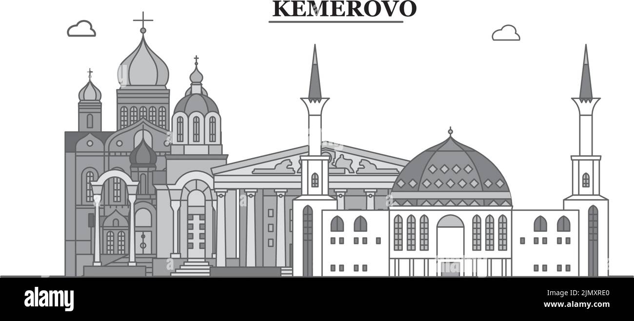 Russia, Kemerovo city skyline isolated vector illustration, icons Stock Vector