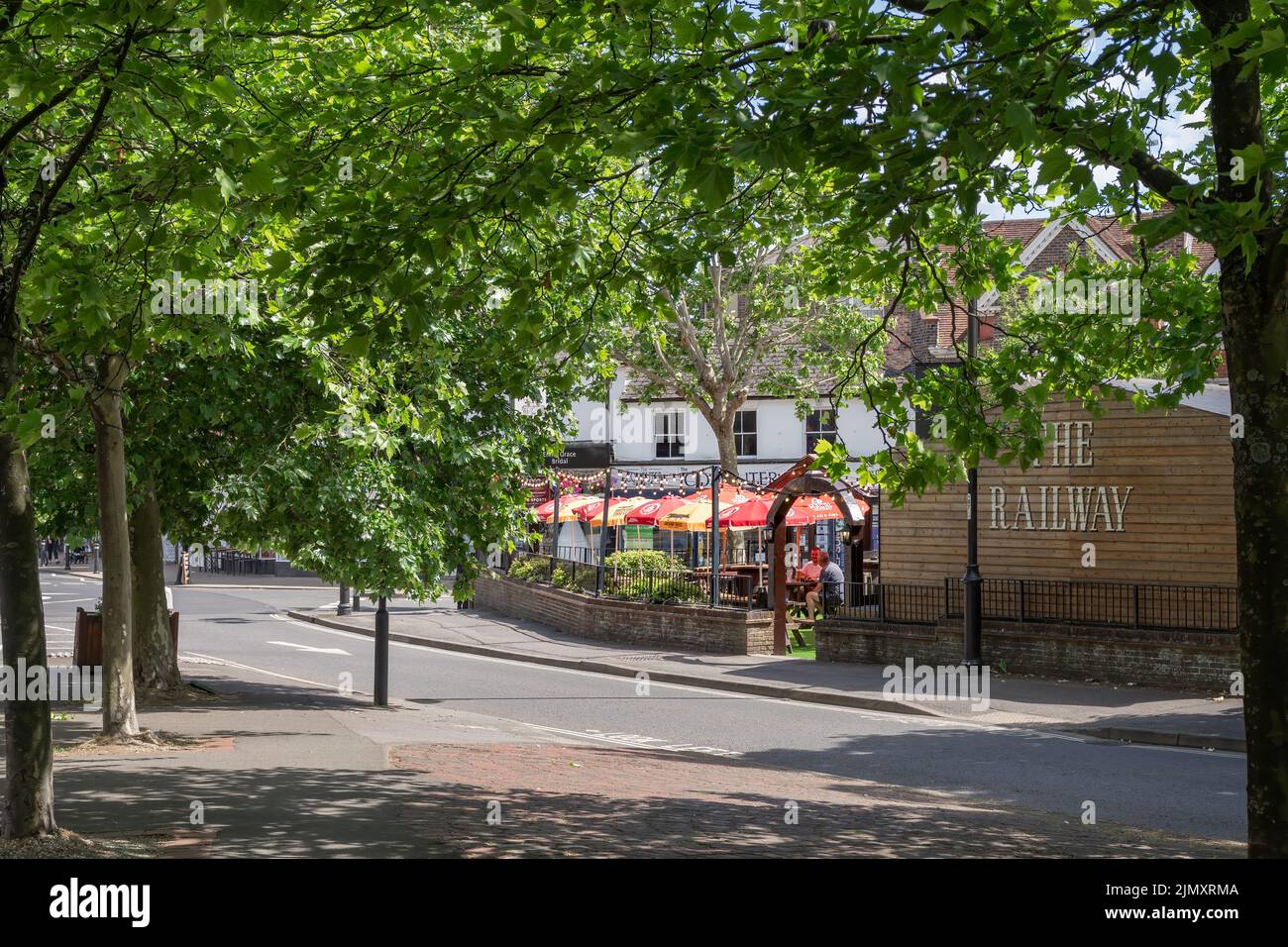 EAST GRINSTEAD, WEST SUSSEX, UK JULY 1 View of The Railway public