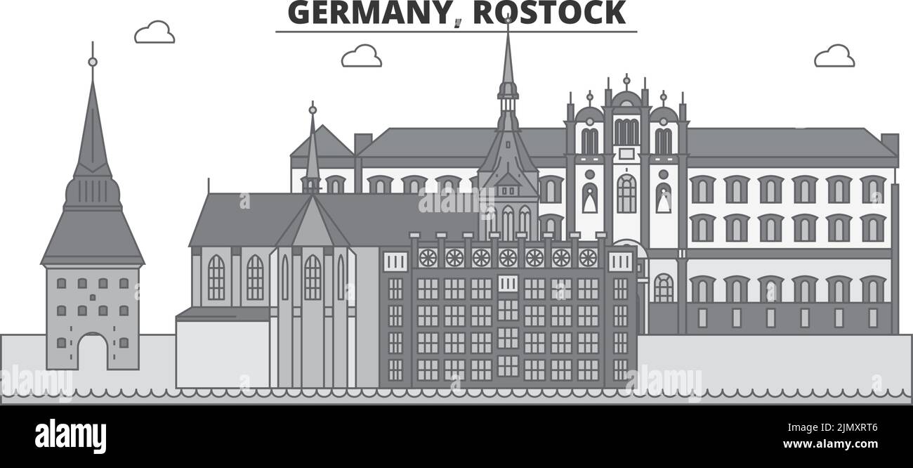 Germany, Rostock city skyline isolated vector illustration, icons Stock