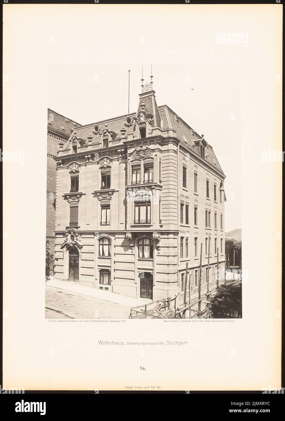 Lambert & Stahl, Silberburgstrasse residential building, Stuttgart. (From: Modern new buildings, 1st year, ed. W. Kick) (1894-1894): View. Light pressure on paper, 45.1 x 32.7 cm (including scan edges) Stock Photo