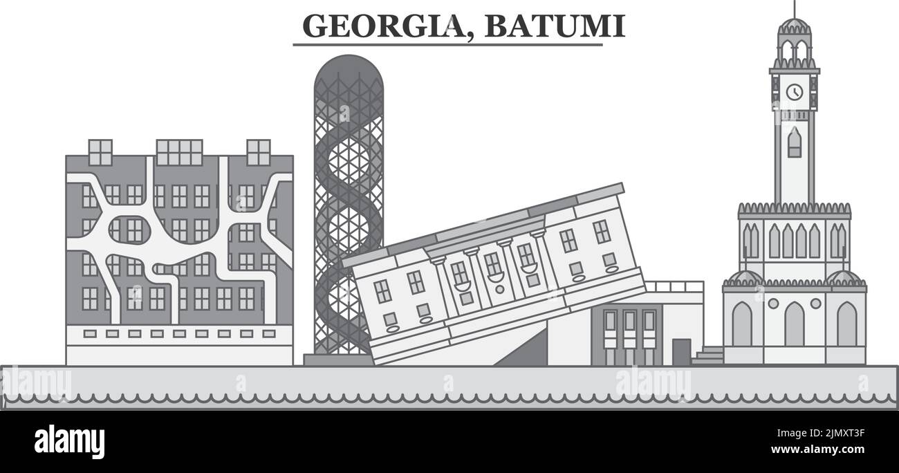 Georgia, Batumi city skyline isolated vector illustration, icons Stock Vector