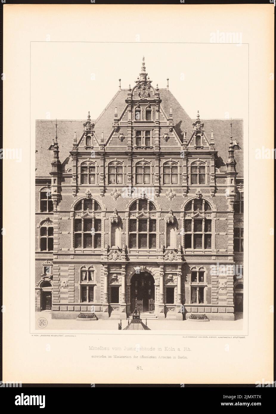 Ministry of Public Works, Justice Building, Cologne. (From: Modern new buildings, 2nd year, ed. W. Kick) (1894-1894): View. Light pressure on paper, 46.9 x 33.4 cm (including scan edges) Stock Photo