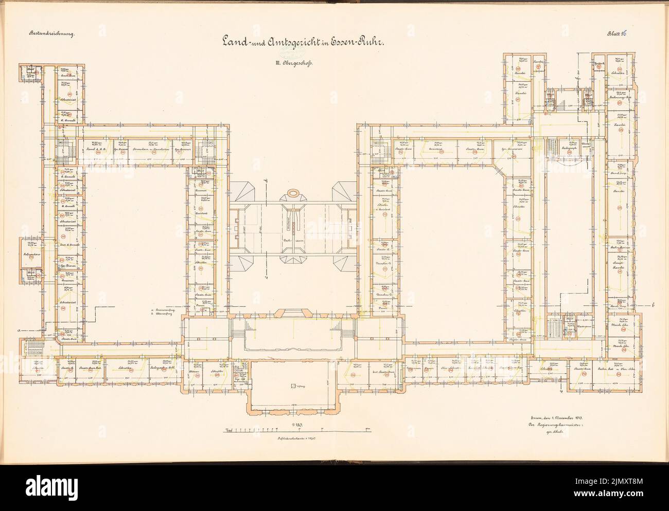 Unknown architect, district and district court in Essen (approx. 1913/1914): floor plan 3: 150. Lithograph colored on paper, 68.6 x 98.6 cm (including scan edges) Stock Photo