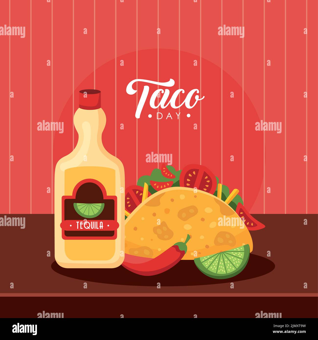taco day lettering postcard with tequila Stock Vector Image & Art - Alamy