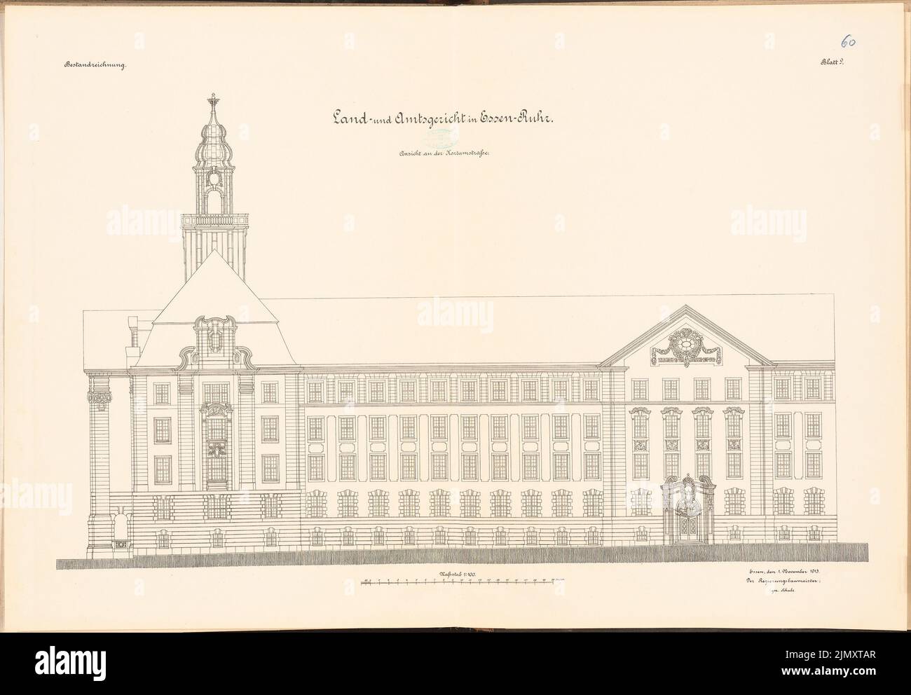 Unknown architect, district and district court in Essen (approx. 1913/1914): Facade manual 1: 100. Lithograph on paper, 68.4 x 98.5 cm (including scan edges) Stock Photo