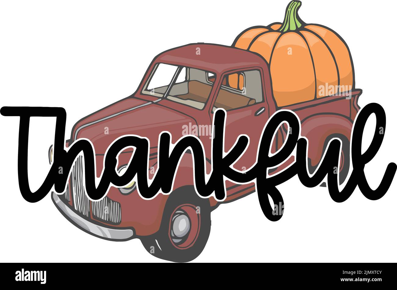autumn pumpkin truck with thankful Stock Vector