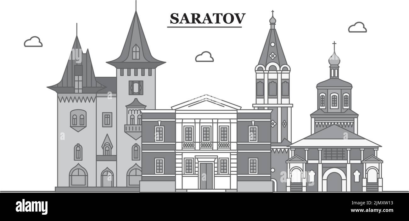 Russia, Saratov city skyline isolated vector illustration, icons Stock Vector