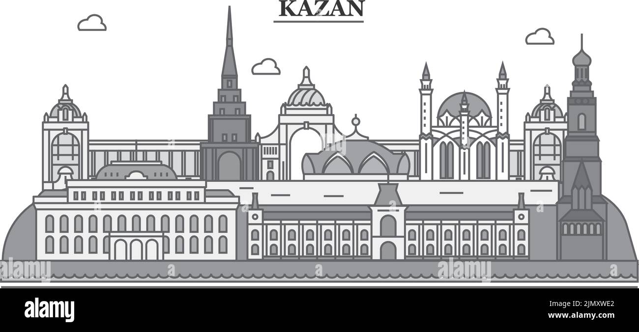 Russia, Kazan city skyline isolated vector illustration, icons Stock Vector