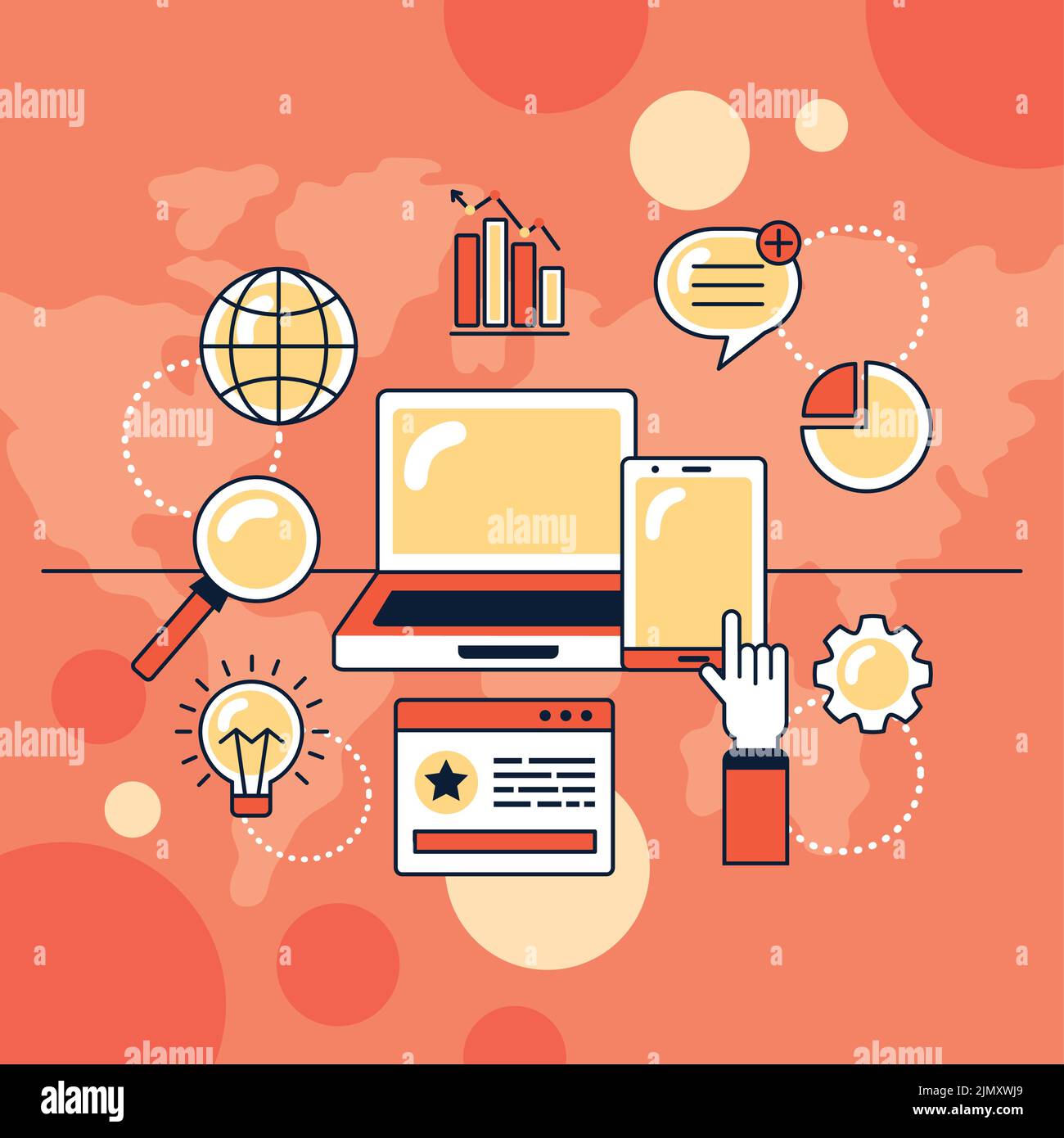 research concept with devices icons Stock Vector
