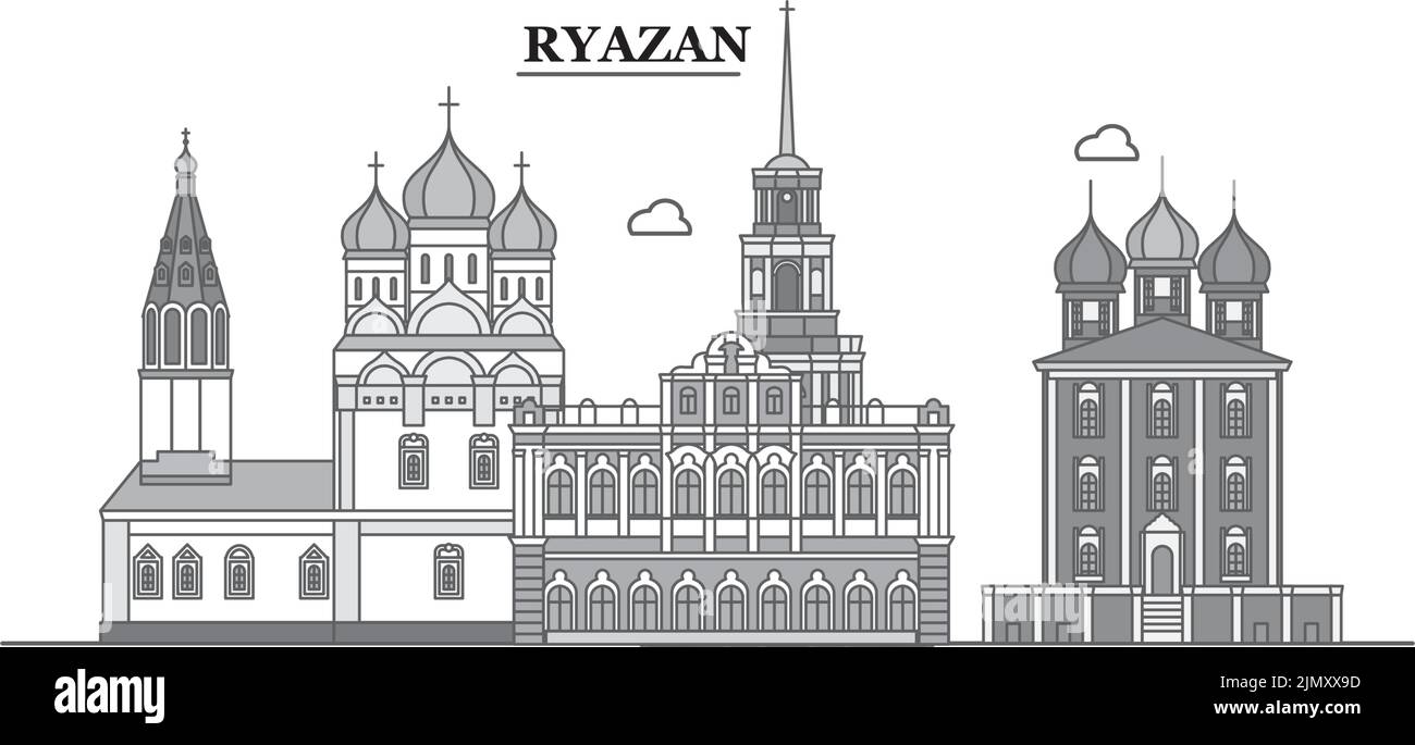 Russia, Ryazan city skyline isolated vector illustration, icons Stock Vector