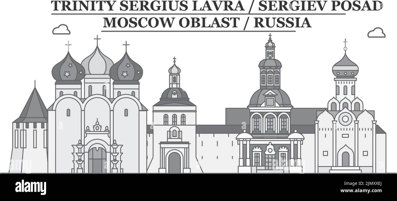 Russia, Sergiev Posad city skyline isolated vector illustration, icons Stock Vector