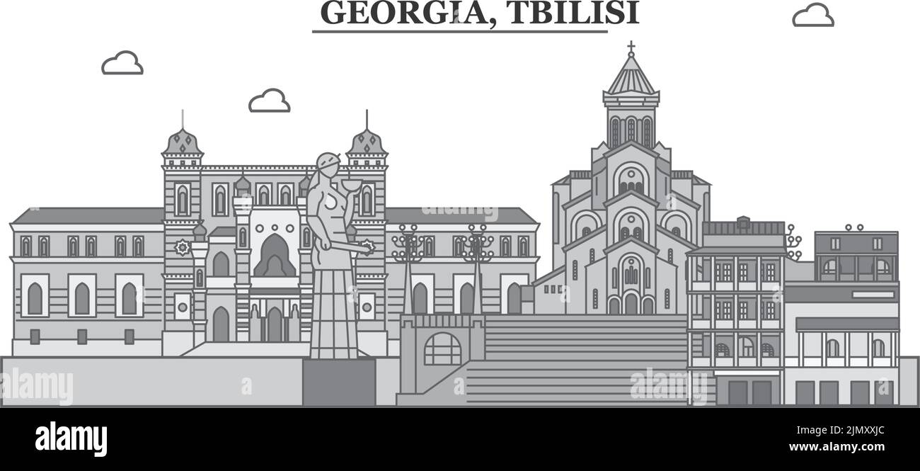 Georgia, Tbilisi city skyline isolated vector illustration, icons Stock Vector