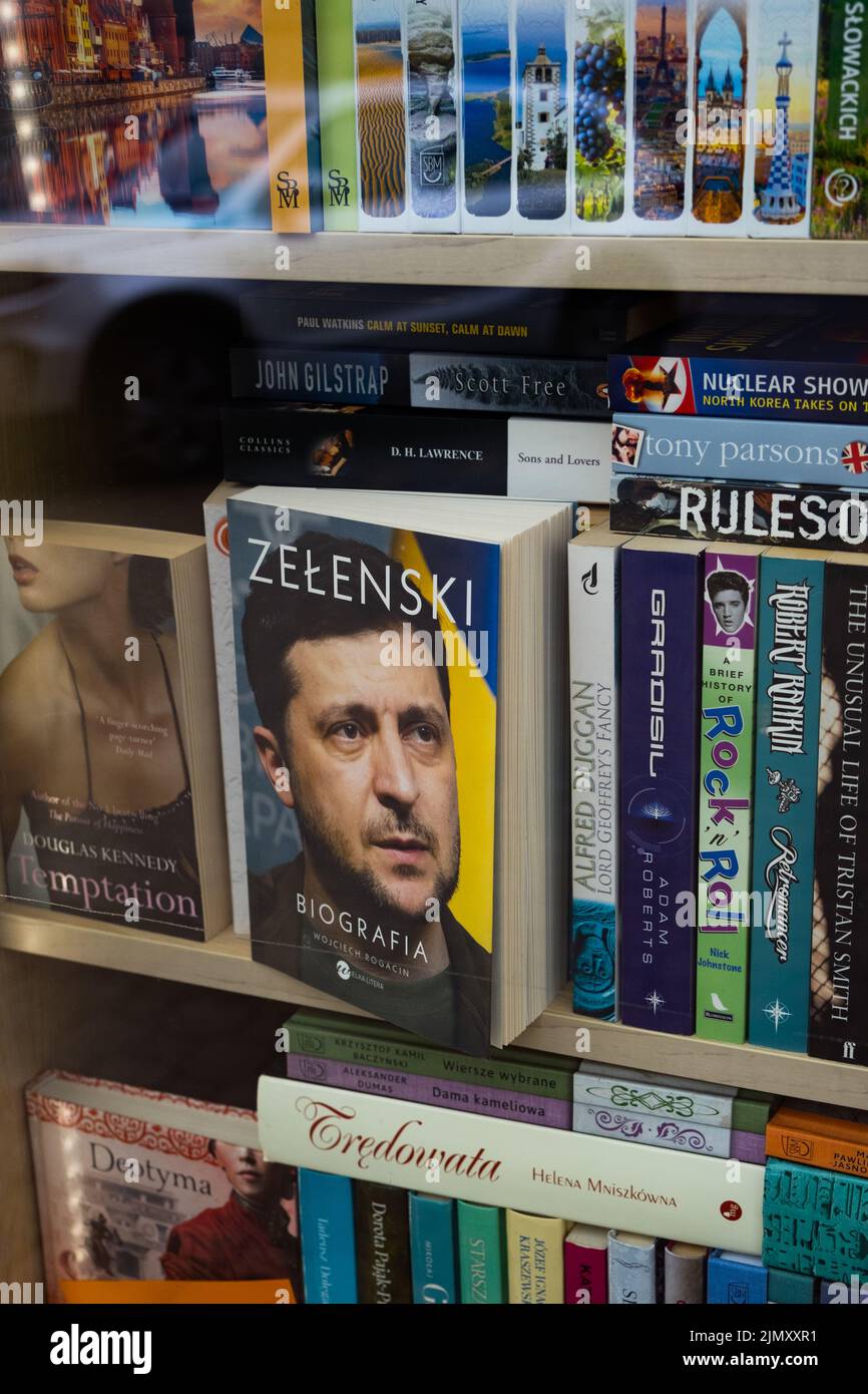 Lublin, Poland - June 05, 2022: Showcase of a bookstore with a book in