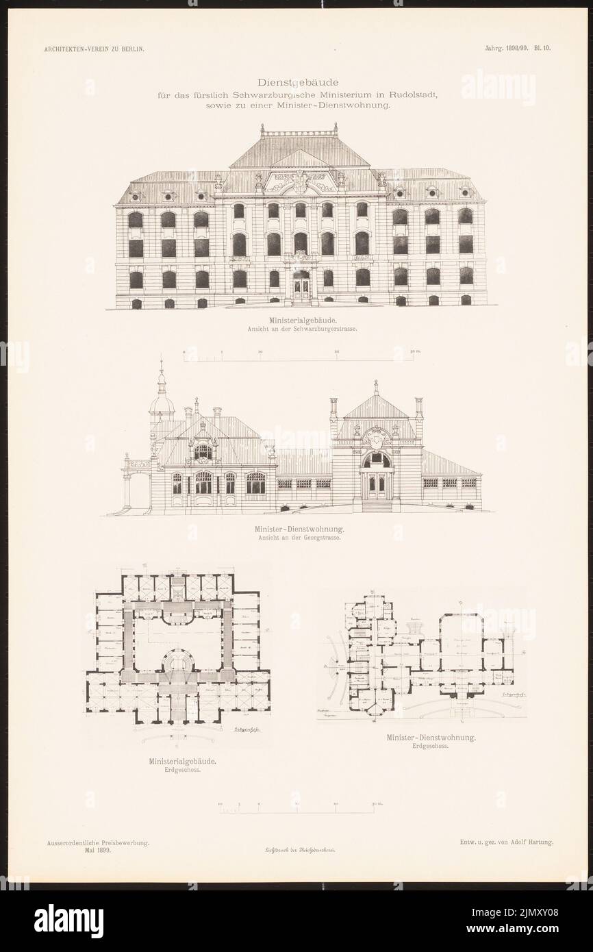 Hartung Hans, Service building. (From: Designs by member d. AVB, new episode 1898/99) (1898-1899): Views, cuts. Light pressure on paper, 45.9 x 30.6 cm (including scan edges) Stock Photo