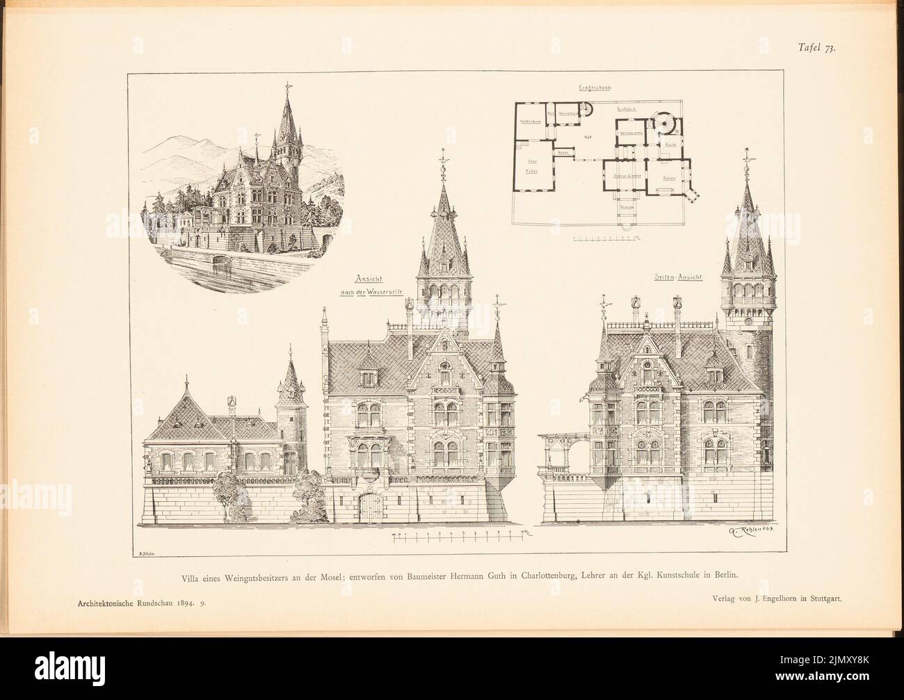 Guth Hermann (1851-1924), villa of a Vienna owner on the Moselle. (From: Architect. Rundschau, ed. Pressure on paper, 27.3 x 38.7 cm (including scan edges) Stock Photo