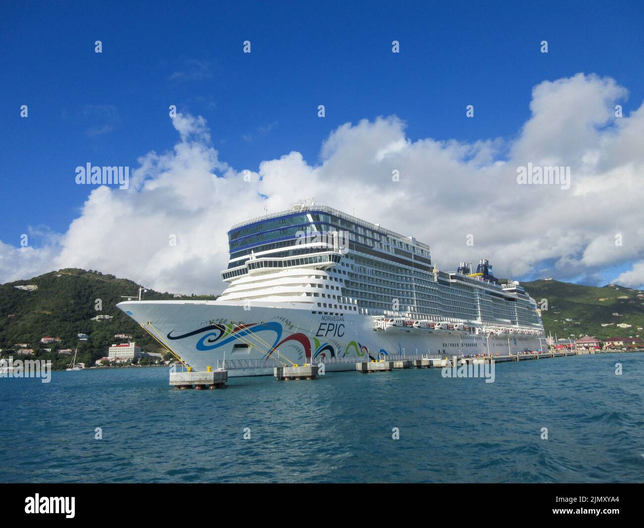 The NCL Norwegian Epic cruise ship docked in Road Town, British Virgin Islands Stock Photo