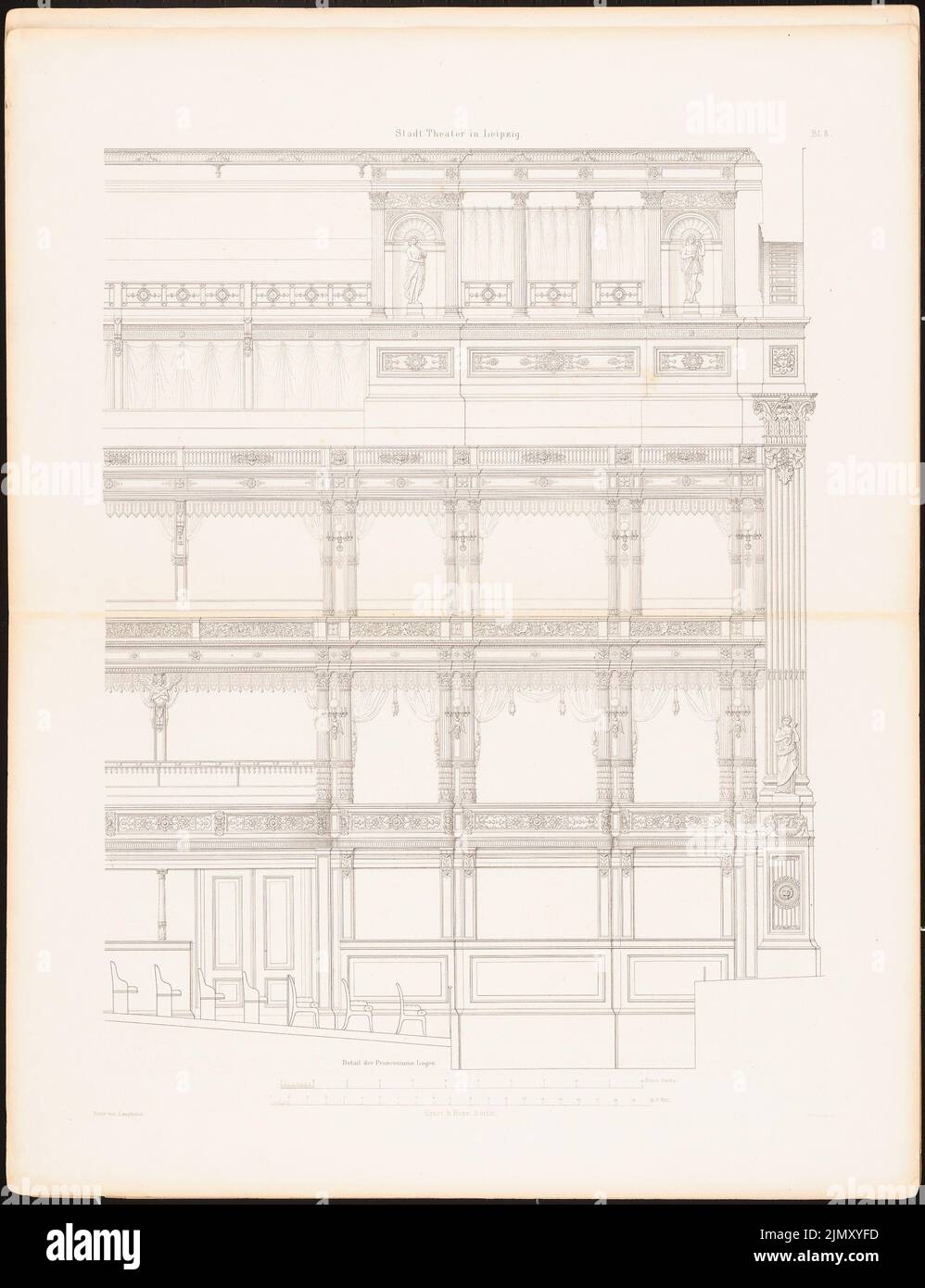Langhans Carl Ferdinand (1782-1869), the city theater in Leipzig, Berlin 1870 (1870-1870): View, detail. Stitch on paper, 59.4 x 45.7 cm (including scan edges) Stock Photo