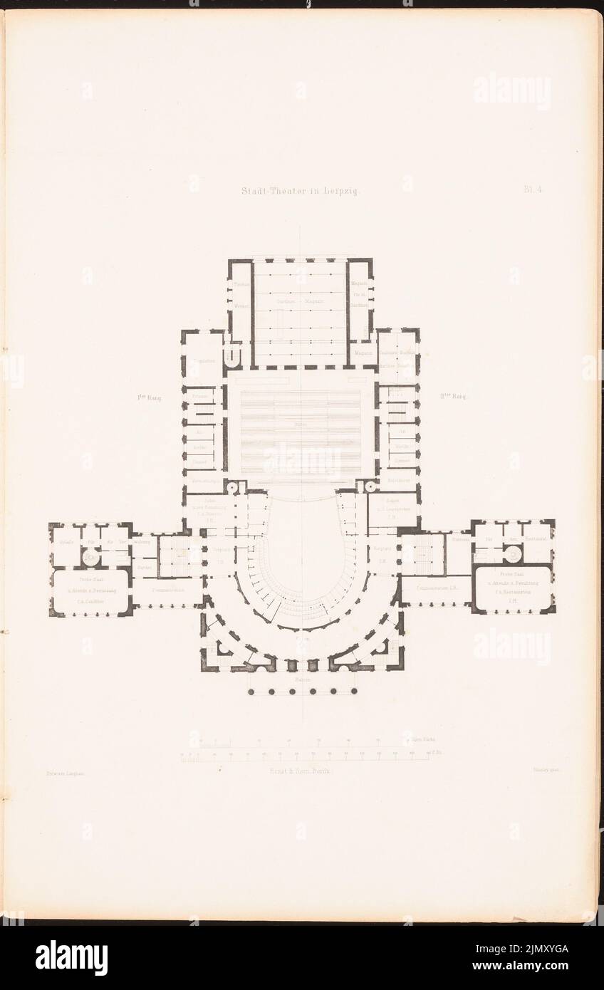 Langhans Carl Ferdinand (1782-1869), the city theater in Leipzig, Berlin 1870 (1870-1870): 1st place, 2nd place. Stitch on paper, 45.7 x 29.9 cm (including scan edges) Stock Photo