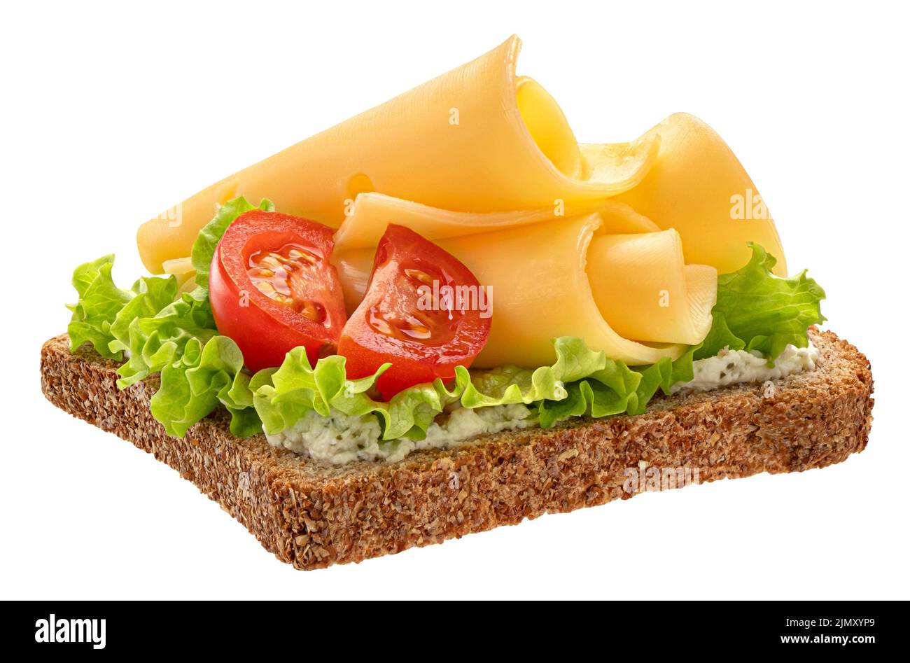 Gouda cheese slices on rye bread isolated on white background Stock Photo Alamy