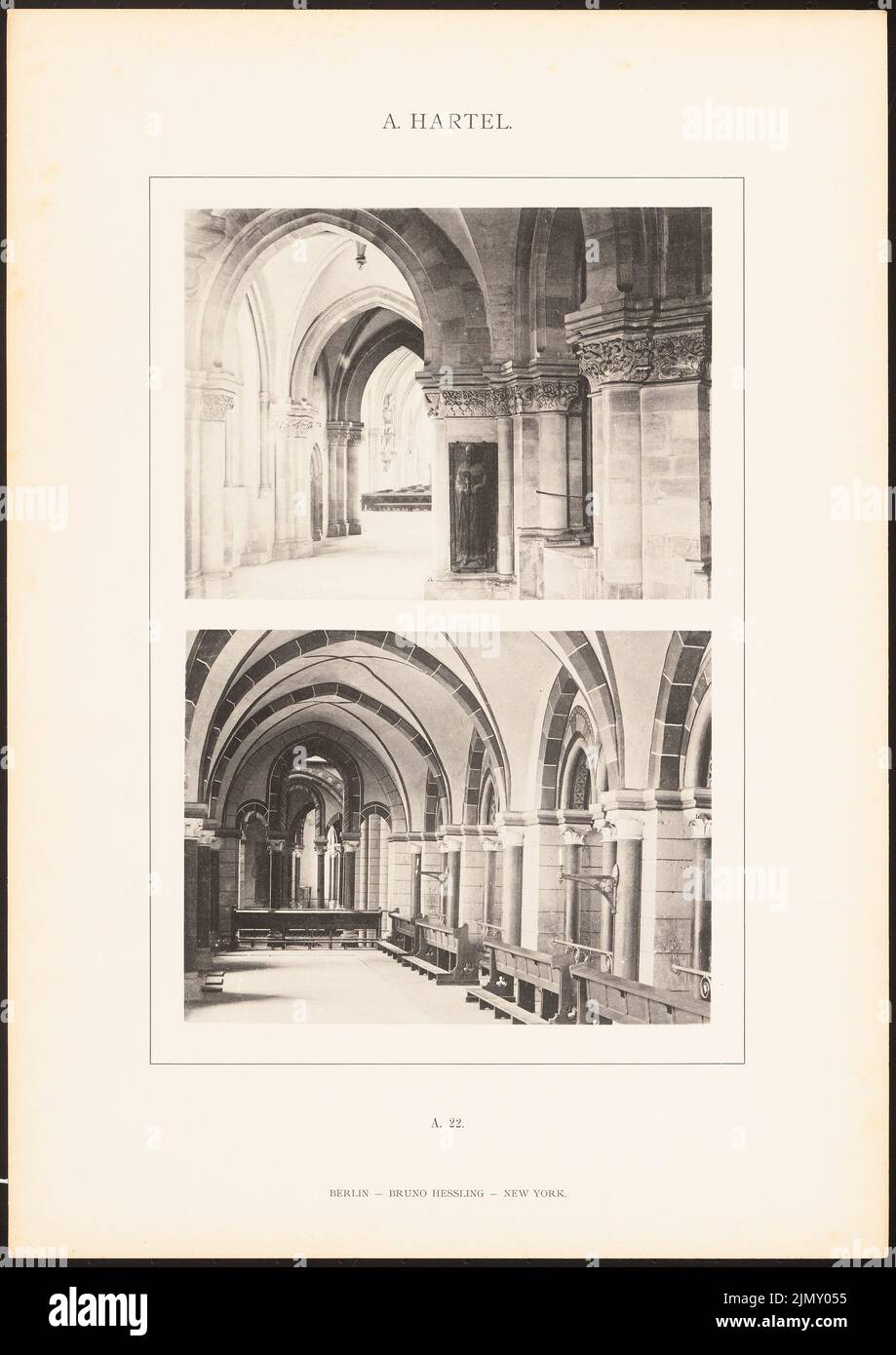 Hartel August (1844-1890), Limburg Cathedral. Cathedral of Magdeburg. (From: architecture. Details and ornaments of church architecture in the styles of the Middle Ages, 1st series, Berlin 1 (1896-1896): Interior views on paper, 48.8 x 34.5 cm (incl. Scan edges) Stock Photo