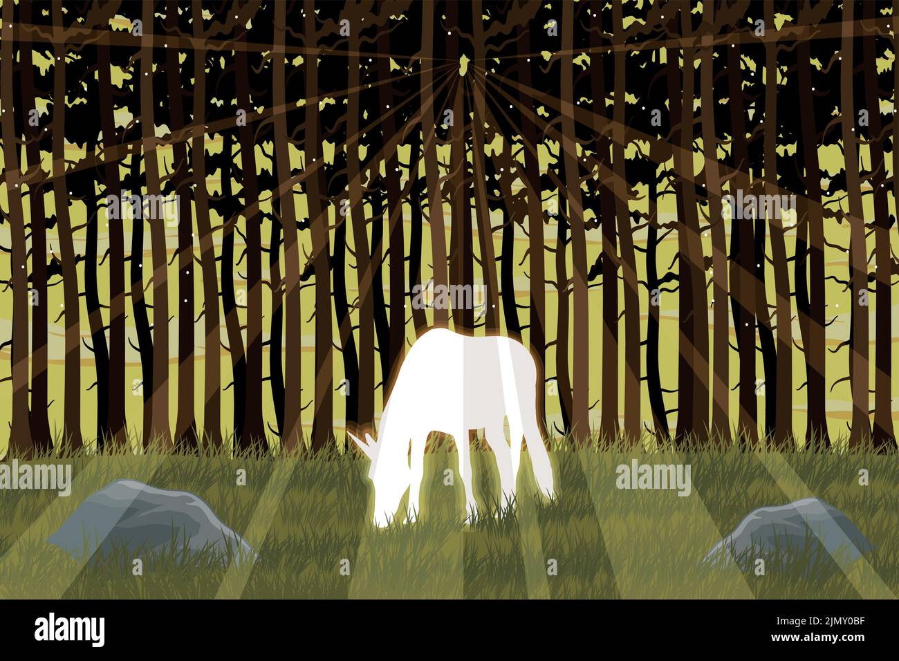 unicorn in enchanting forest scene Stock Vector Image & Art - Alamy