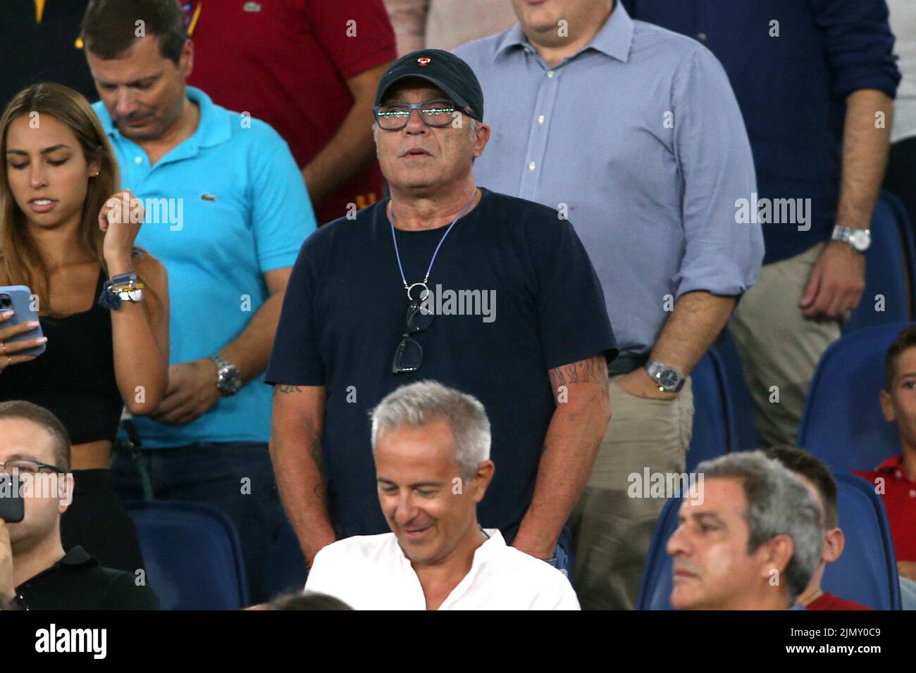 Rome, Italy. 07th Aug, 2022. Rome, Italy 07.08.2022: Claudio Amendola on the stand during the Pre-Season Friendly 2022/2023 match between AS Roma vs Shakhtar Donetsk at the Olimpic Stadium in Rome on 07 August 2022. Credit: Independent Photo Agency/Alamy Live News Stock Photo
