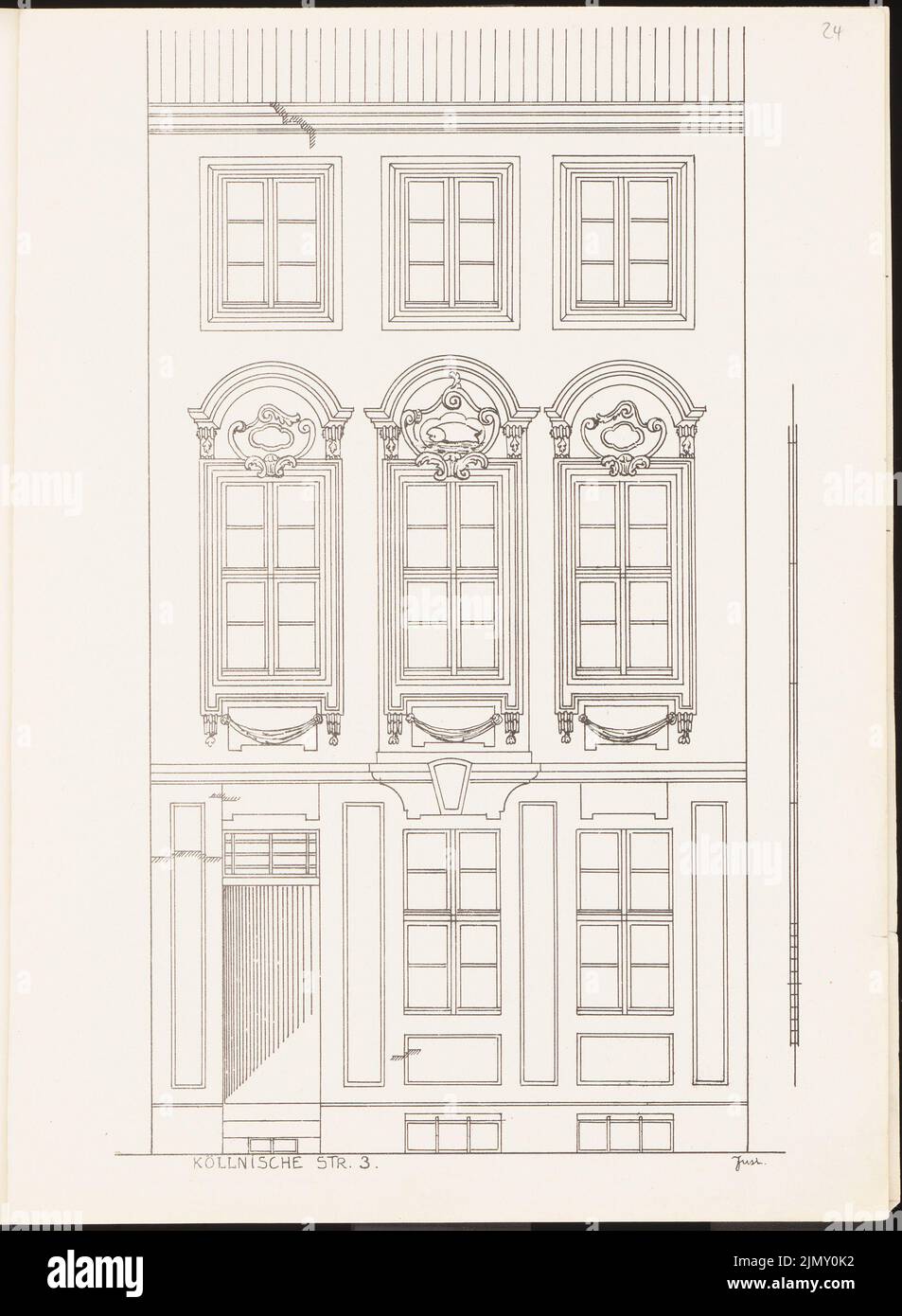 Just P., residential building Köllnischesstraße 3, Berlin. (From: Architecton. Sketches from Alt-Berlin, ed. Akad. Architects Association, H.28, Berlin 1904.) (1904-1904): View. Light pressure on paper, 33.9 x 24.8 cm (including scan edges) Stock Photo