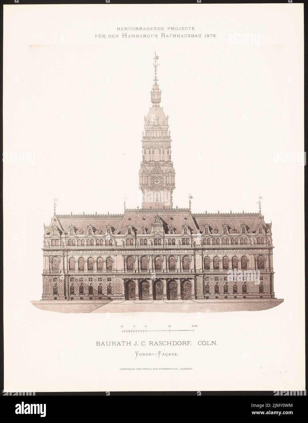 Raschdorff Julius (1823-1914), excellent projects for the Hamburg town hall building in 1876 (1876-1876): View from the front. Light pressure on paper, 45.1 x 35.2 cm (including scan edges) Stock Photo