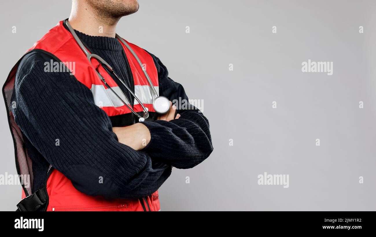 Side view male paramedic with stethoscope Stock Photo