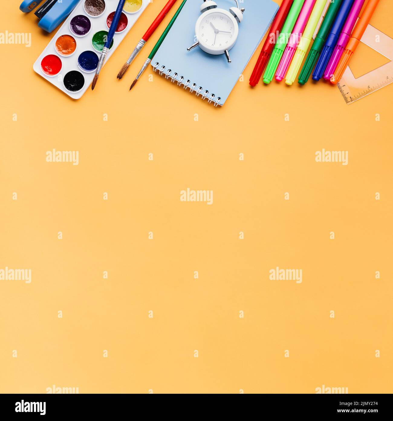 Stationery orange background Stock Photo Alamy