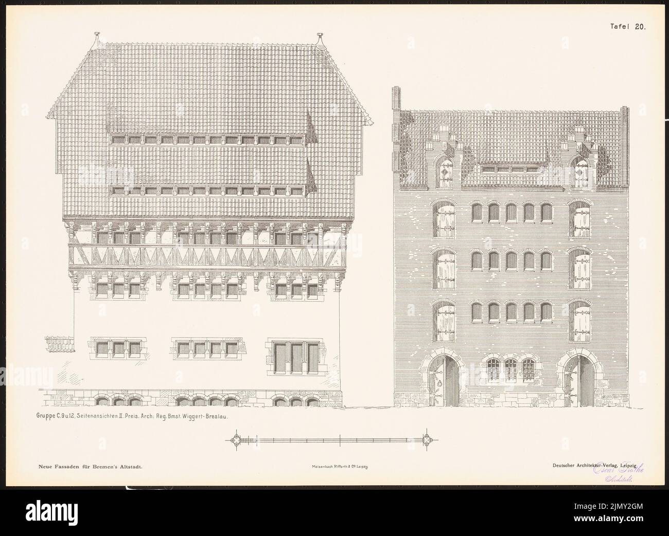 Wiggert Ernst, new facades for Bremen's old town. Result from d. Competitions d. Association of Bentheim in Bremen, edit. v. Richard Landé, Leipzig (without date): Views. Print on paper, 35.4 x 48.3 cm (including scan edges) Stock Photo